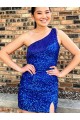 Velvet Sequin One Shoulder Short Sleeveless Homecoming Dresses Toowoomba