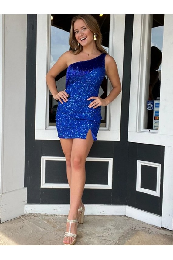 Velvet Sequin One Shoulder Short Sleeveless Homecoming Dresses Toowoomba