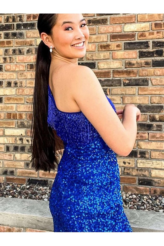 Velvet Sequin One Shoulder Short Sleeveless Homecoming Dresses Toowoomba