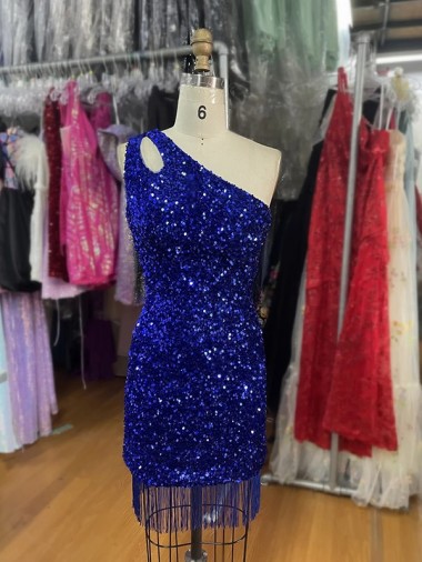 Velvet Sequins One Shoulder Short Sleeveless Homecoming Dress Toowoomba