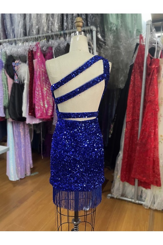 Velvet Sequins One Shoulder Short Sleeveless Homecoming Dress Toowoomba