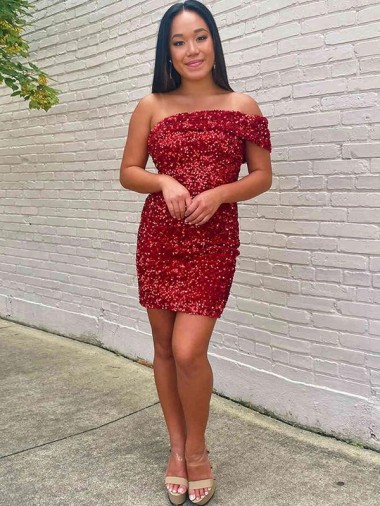 Velvet Sequin One Shoulder Short Sleeveless Prom Dress Toowoomba