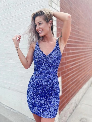 Velvet Sequin V-Neck Short Sleeveless Evening Dress Toowoomba