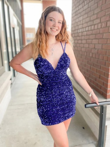 Velvet Sequin V-Neck Short Sleeveless Cocktail Dress / Prom Dress Toowoomba