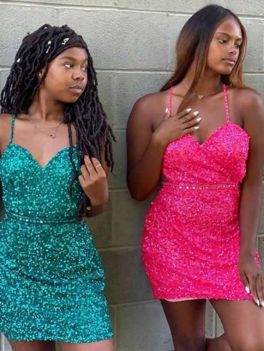 Dark Green Velvet Sequin V-Neck Short Sleeveless Prom Dress Toowoomba
