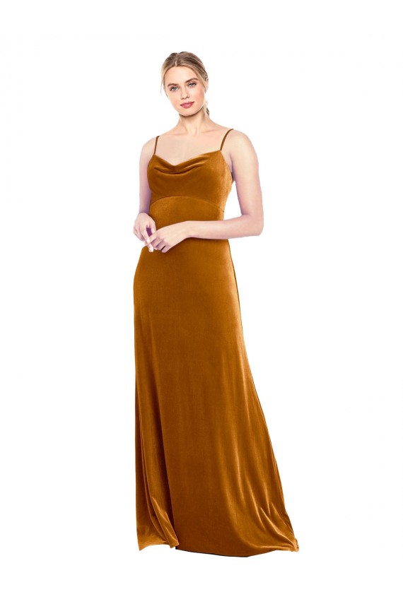 Stretch Velvet Spaghetti Straps Long Sleeveless Prom Dress / Bridesmaid Dress Toowoomba