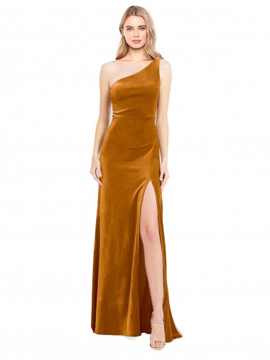 Gold Stretch Velvet One Shoulder Long Sleeveless Formal Evening Gown / Prom Dress / Bridesmaid Dress Toowoomba