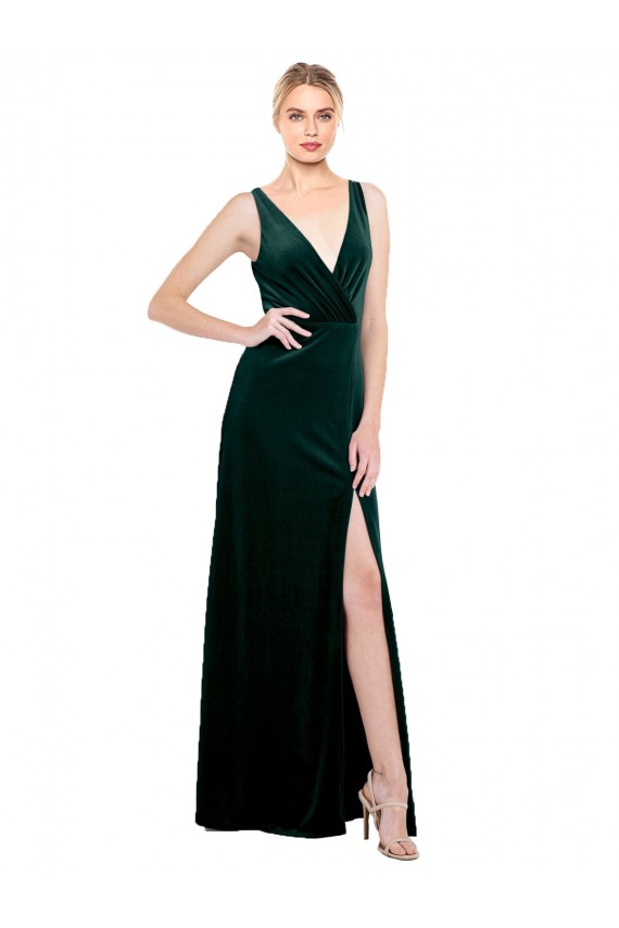 V-Back Stretch Velvet V-Neck Long Sleeveless Black Tie Evening Dress / Prom Dress / Bridesmaid Dress Toowoomba