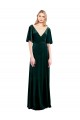 V-Back Dark Green Stretch Velvet V-Neck Long Flutter Sleeves Prom Dress / Bridesmaid Dress Toowoomba