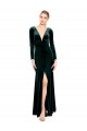 Open Back Stretch Velvet V-Neck Long Long Sleeves Black Tie Prom Dress / Bridesmaid Dress Toowoomba