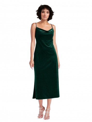 Open Back Stretch Velvet Cowl Neck Midi Length Sleeveless Black Tie Evening Gown / Prom Dress / Bridesmaid Dress Toowoomba