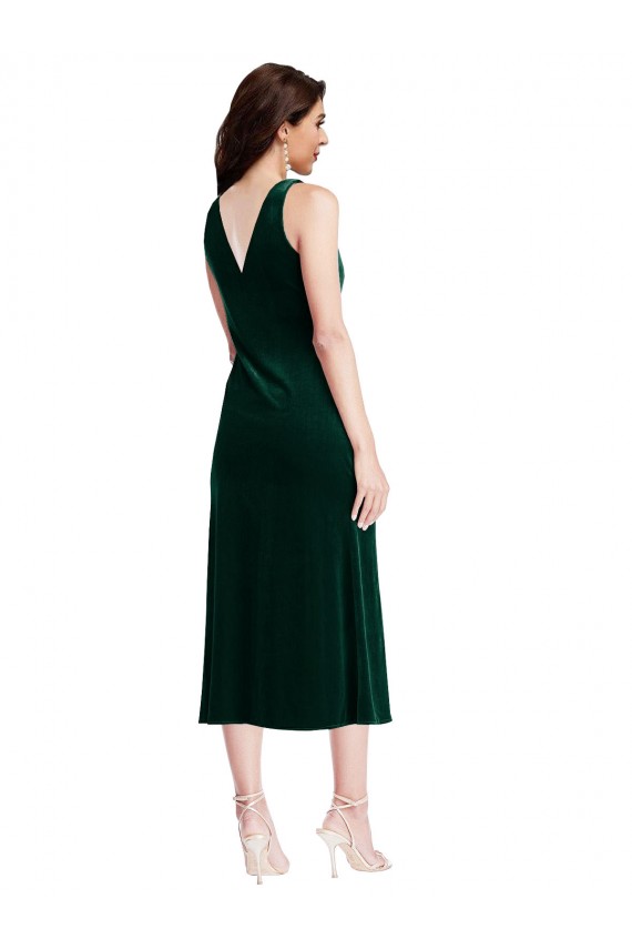 V-Back Stretch Velvet Cowl Neck Midi Length Sleeveless Evening Gown / Prom Dress / Bridesmaid Dress Toowoomba