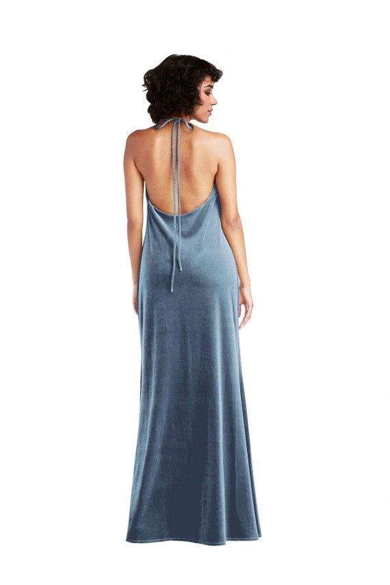 V-Back Stretch Velvet Cowl Neck Long Sleeveless Bridesmaid Dress / Evening Dress Toowoomba