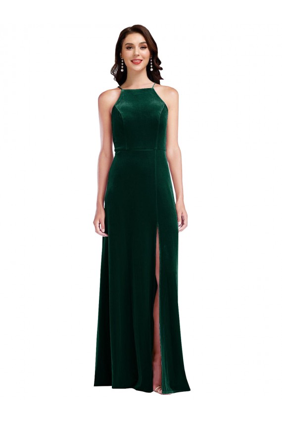 Stretch Velvet Halter Neck Long Sleeveless Semi Formal Evening Dress / Prom Dress / Bridesmaid Dress Toowoomba