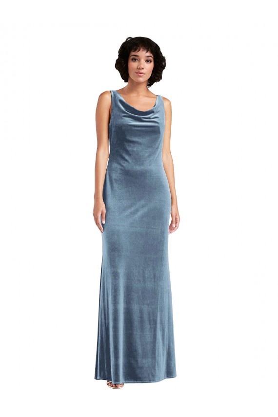 V-Back Stretch Velvet Cowl Neck Long Sleeveless Evening Dress / Bridesmaid Dress Toowoomba