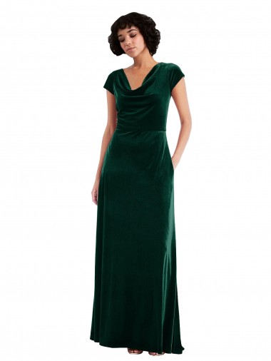 Stretch Velvet Cowl Neck Long Cap Sleeves Black Tie Evening Gown / Prom Dress / Bridesmaid Dress Toowoomba