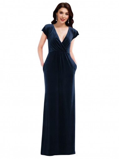 Stretch Velvet V-Neck Long Flutter Sleeves Formal Dress / Bridesmaid Dress Toowoomba