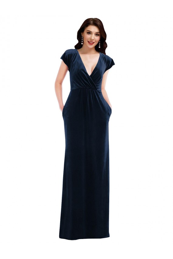 Stretch Velvet V-Neck Long Flutter Sleeves Formal Dress / Bridesmaid Dress Toowoomba