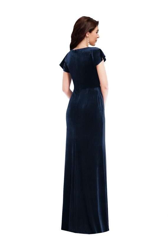 Stretch Velvet V-Neck Long Flutter Sleeves Formal Dress / Bridesmaid Dress Toowoomba