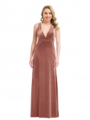Open Back Stretch Velvet V-Neck Long Sleeveless Bridesmaid Dress / Evening Dress Toowoomba