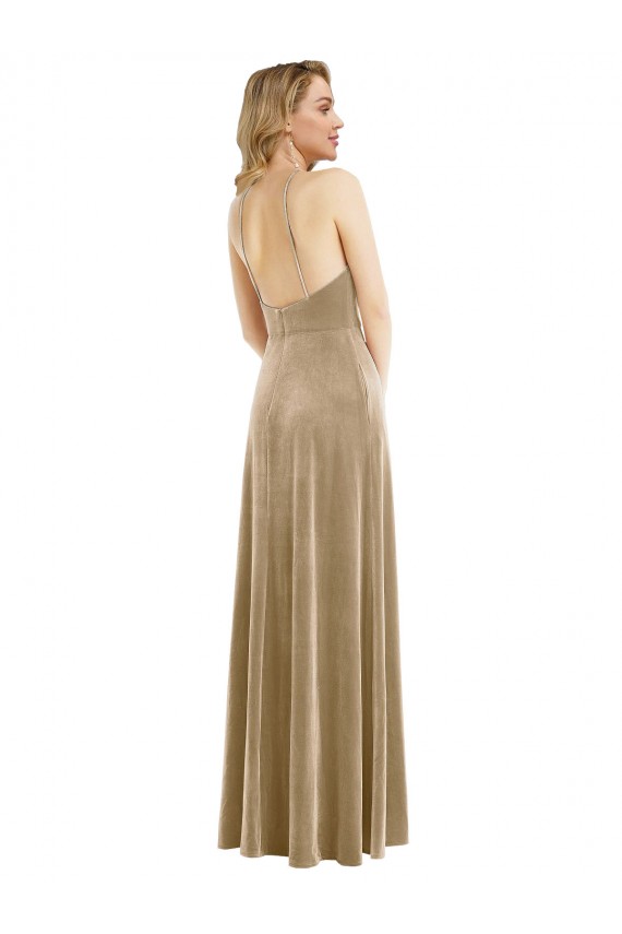 Open Back Stretch Velvet Halter Neck Long Sleeveless Semi Formal Evening Dress / Prom Dress / Bridesmaid Dress Toowoomba