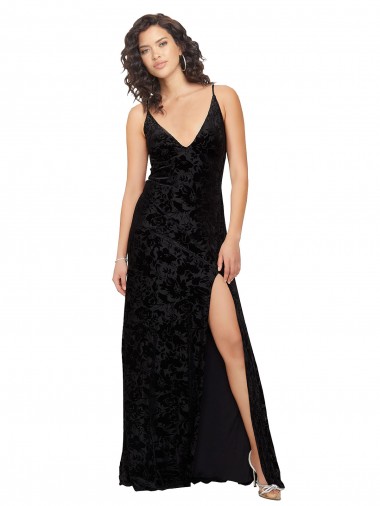 Open Back Floral Velvet & Stretch Velvet V-Neck Long Sleeveless Bridesmaid Dress Toowoomba