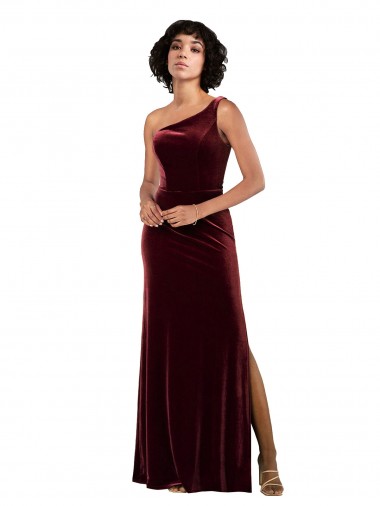 Burgundy Stretch Velvet One Shoulder Long Sleeveless Formal Evening Gown / Prom Dress / Bridesmaid Dress Toowoomba