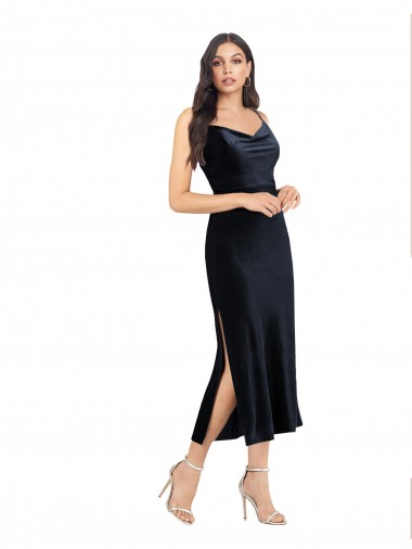 Low Back Stretch Velvet Cowl Neck Midi Length Sleeveless Formal Evening Gown / Prom Dress / Bridesmaid Dress Toowoomba