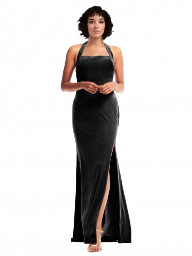 Low Back Stretch Velvet Halter Neck Long Sleeveless Formal Evening Gown / Prom Dress / Bridesmaid Dress Toowoomba