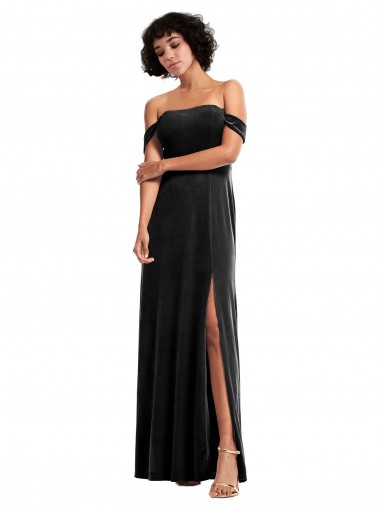 Black Stretch Velvet Off the Shoulder Long Sleeveless Formal Evening Gown / Prom Dress / Bridesmaid Dress Toowoomba