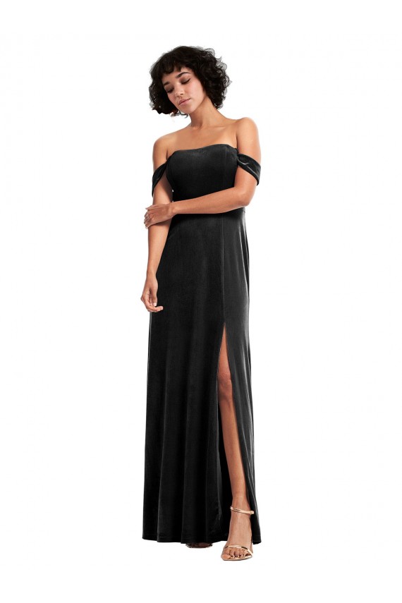 Black Stretch Velvet Off the Shoulder Long Sleeveless Formal Evening Gown / Prom Dress / Bridesmaid Dress Toowoomba