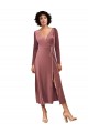 Stretch Velvet V-Neck Midi Length Long Sleeves Black Tie Prom Dress / Bridesmaid Dress Toowoomba