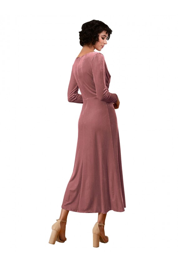 Stretch Velvet V-Neck Midi Length Long Sleeves Black Tie Prom Dress / Bridesmaid Dress Toowoomba