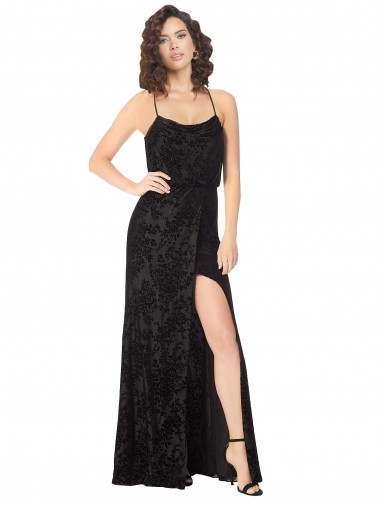 Open Back Floral Velvet & Stretch Velvet Spaghetti Straps Long Sleeveless Bridesmaid Dress Toowoomba
