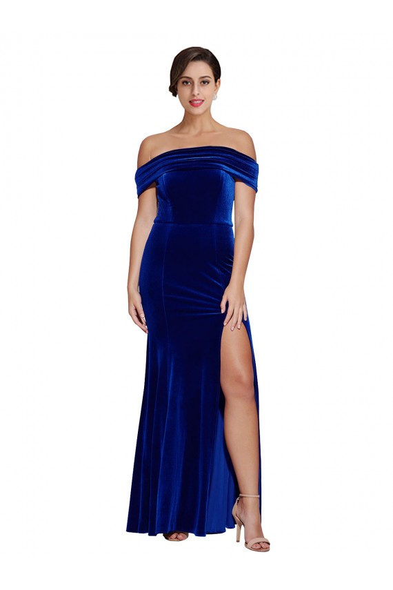Royal Blue Stretch Velvet Off the Shoulder Long Sleeveless Formal Evening Gown / Prom Dress / Bridesmaid Dress Toowoomba
