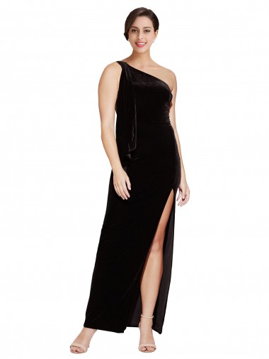 Black Stretch Velvet One Shoulder Long Sleeveless Formal Evening Gown / Prom Dress / Bridesmaid Dress Toowoomba