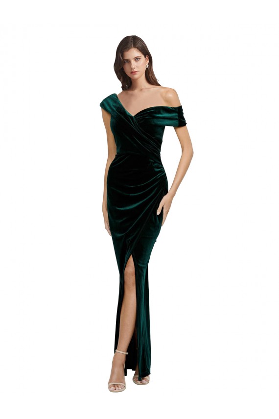 Stretch Velvet Off the Shoulder Long Sleeveless High Low Evening Gown / Prom Dress / Bridesmaid Dress Toowoomba
