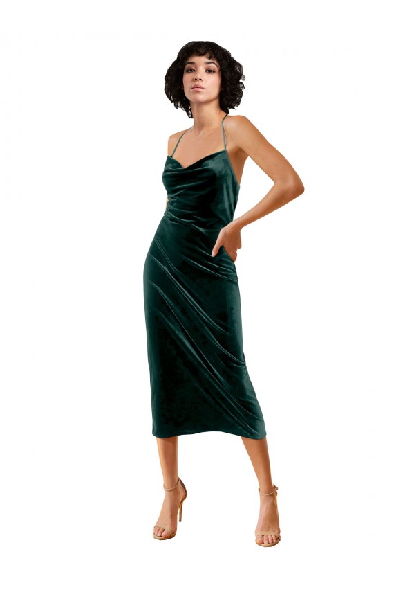 Open Back Stretch Velvet Spaghetti Straps Midi Length Sleeveless Formal Dress / Bridesmaid Dress Toowoomba