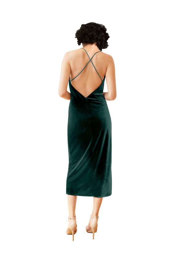 Open Back Stretch Velvet Spaghetti Straps Midi Length Sleeveless Formal Dress / Bridesmaid Dress Toowoomba